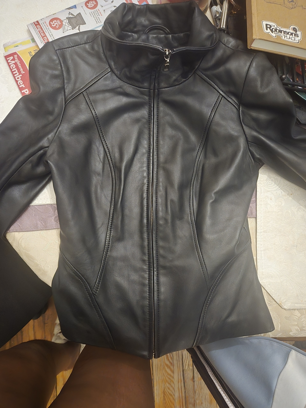Women’s Black Leather Zip-Front Jacket